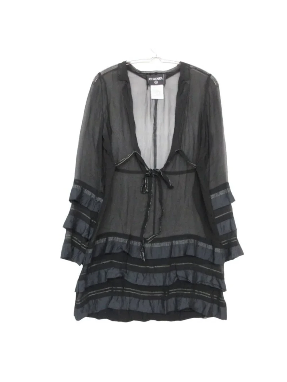 Chanel Set Vintage Silk 100% Sheer Chiffon Dress Back Zip Straight Black